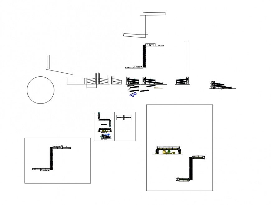 High bridge pedestrian elevation and sectional details dwg file