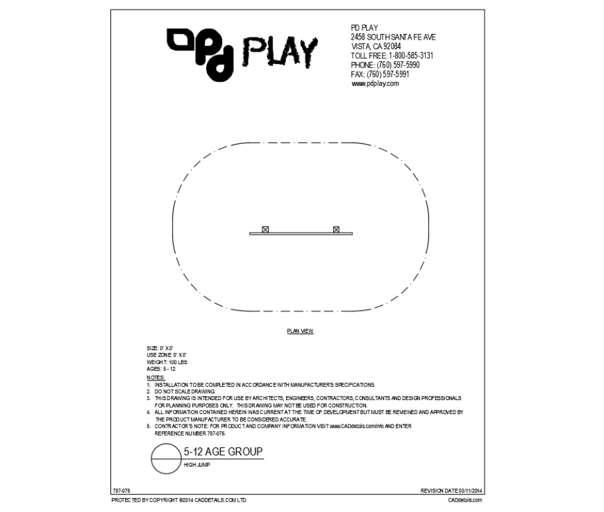 High jump play equipment plan view details of garden dwg file