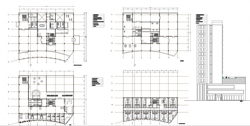 High raised hotel building detail drawing in dwg AutoCAD file.