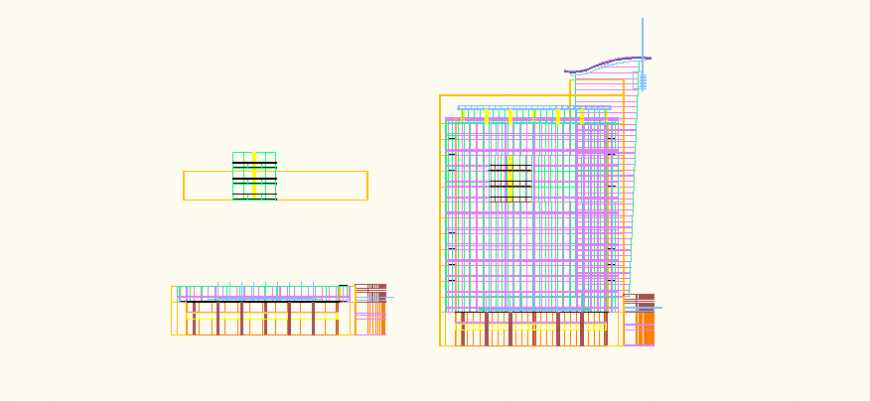 High rise building detail elevation and plan dwg file