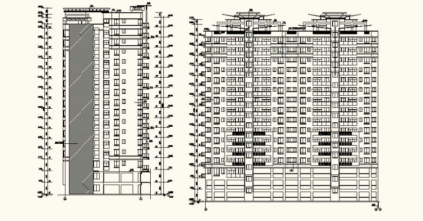 High rise building detail elevation layout plan