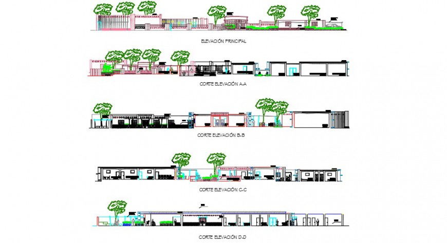 High rise building model elevation detail sectional dwg file