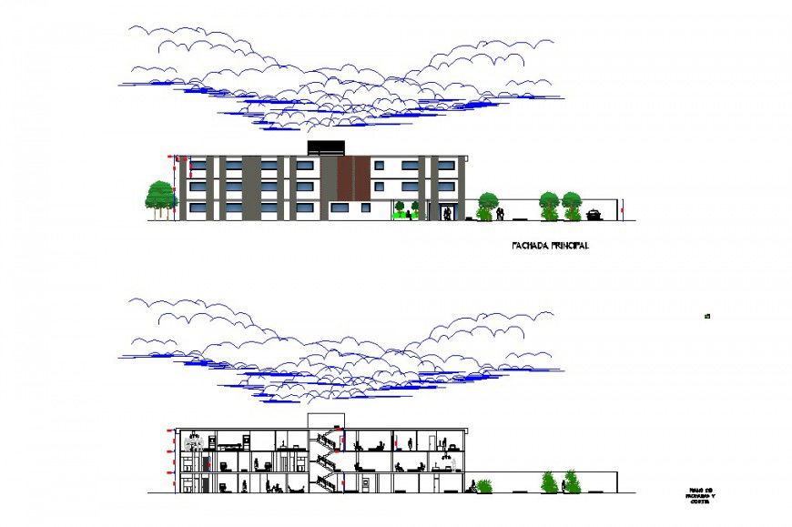 High rise building sectional elevation detail file