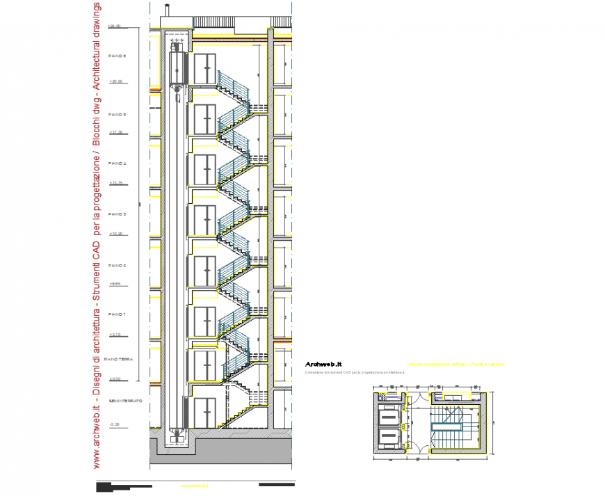 High rise building stair plan and section layout file