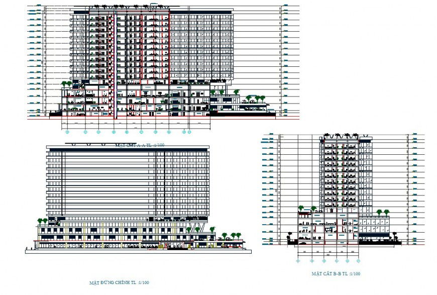 High rise building structure detail 2d view CAD construction block layout dwg file