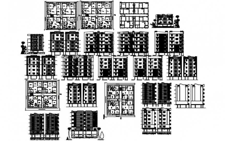High rise buildings elevations and plan block