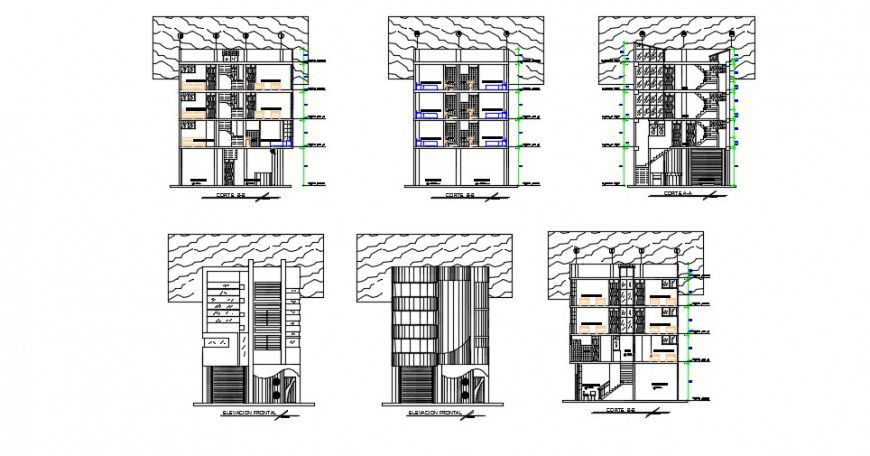 High rise hotel elevation model detailing dwg file
