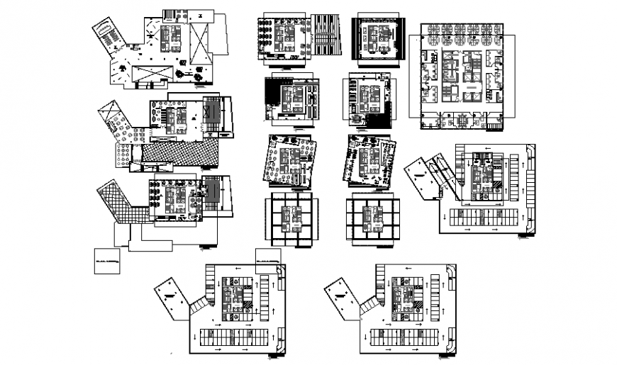 High rise multi-story office tower all floors layout plan details dwg file