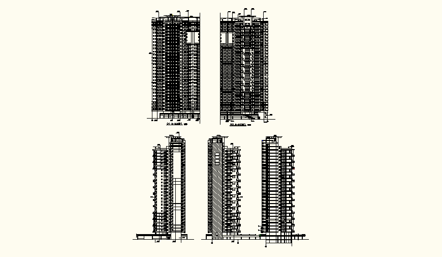High rise residential building detail elevation and plan autocad file