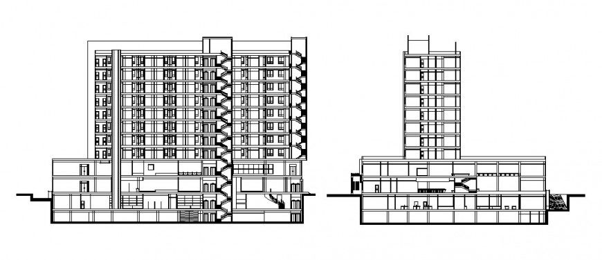 High riser building detail elevation 2d drawing in autocad