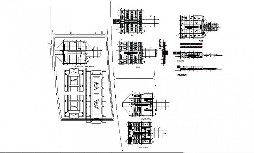 High school elevation, section and floor plan cad drawing details dwg file
