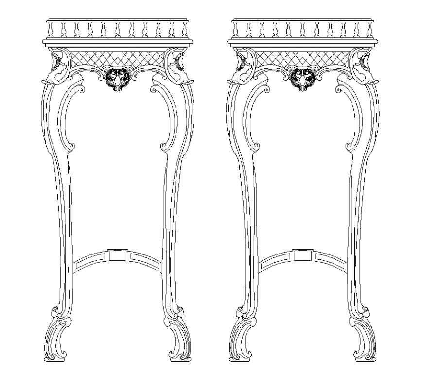 High square table elevation with furniture design dwg file