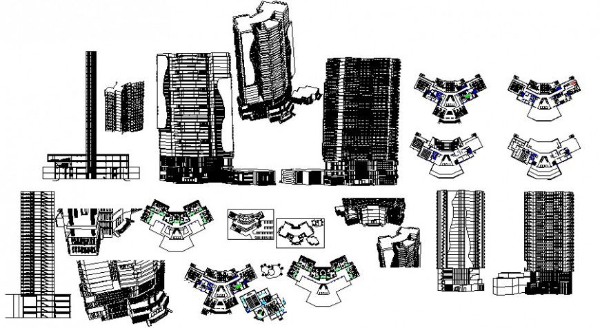 High story building drawings details elevation and section dwg file