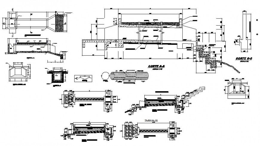 Highway staircase construction detail drawing in AutoCAD file.