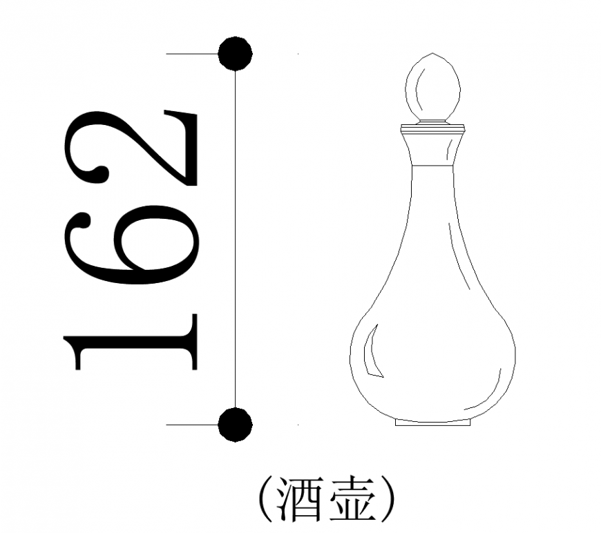 Hip flask designer bottle elevation dwg file