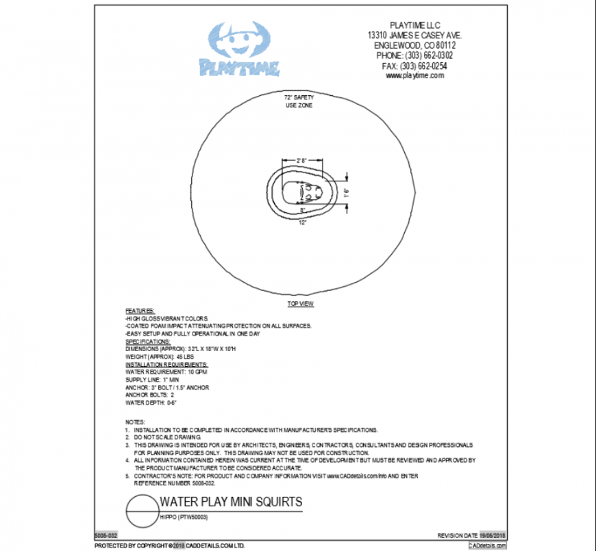 Hippo top view floatable water equipment cad block design dwg file