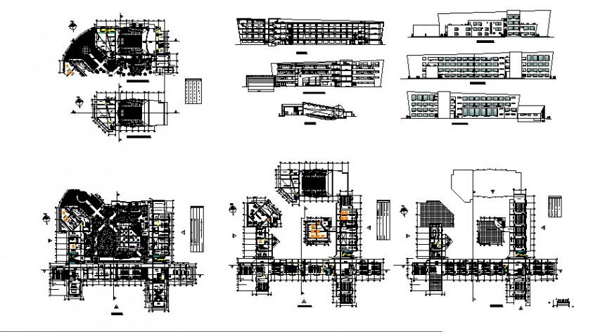 Historic social sciences faculty building elevation, section and floor plan cad drawing details dwg file