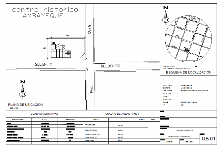 Historical center location map, section and cad structure details dwg file