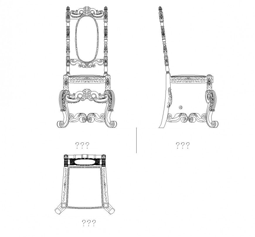 Historical chair elevation detail dwg file