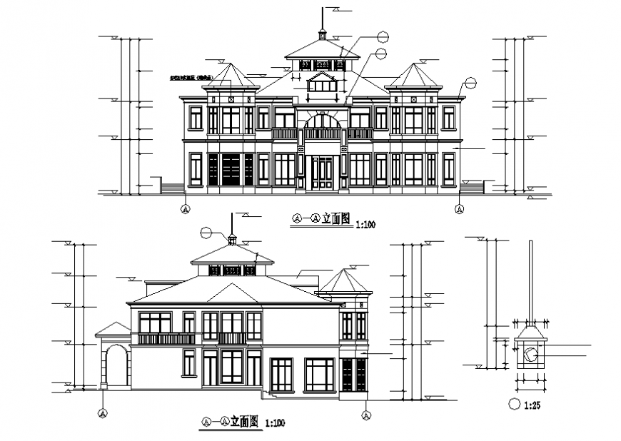 History house Elevation plan detail dwg file
