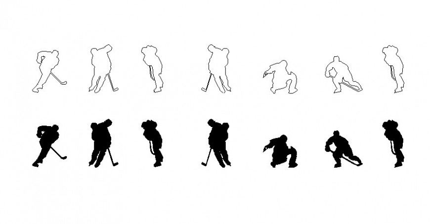 Hockey player sports people blocks cad drawing details dwg file
