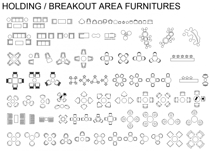 Holding and Breakout Area Furniture DWG Plan for Various Spaces