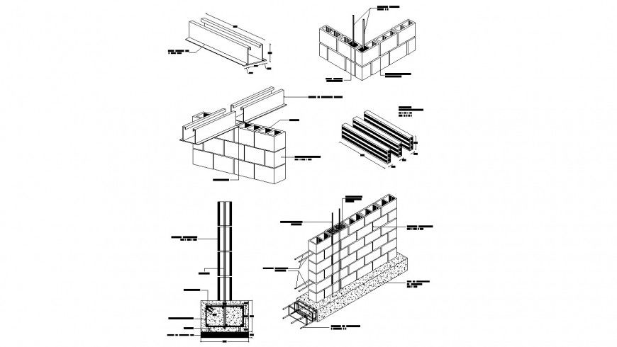 Hollow brick wall construction detail in dwg AutoCAD file.