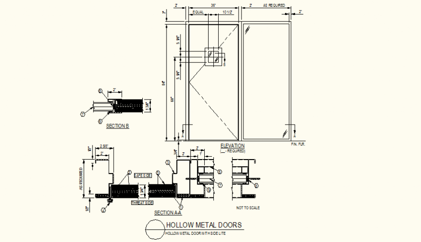 Hollow metal door with side lite detail plan and section layout file