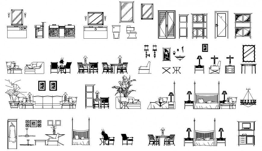 Home decorative and furniture elevation blocks cad drawing details dwg file