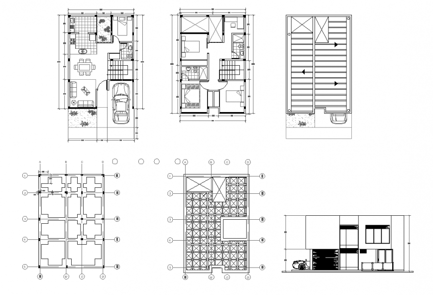 Home plan and elevation detail dwg file