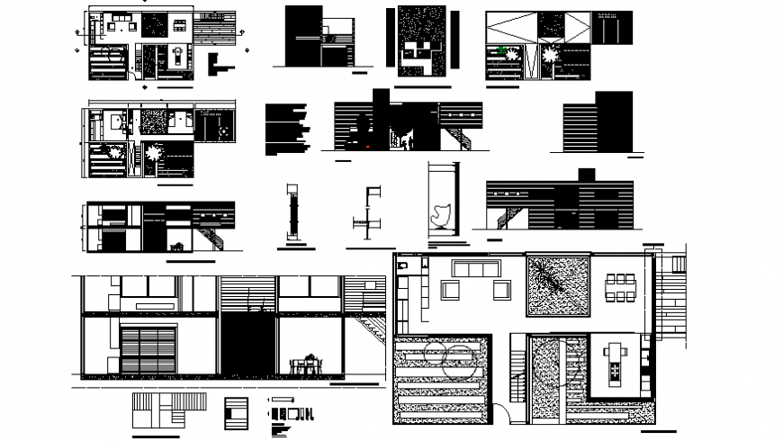 Home plan and elevation with home yard architecture portion dwg file