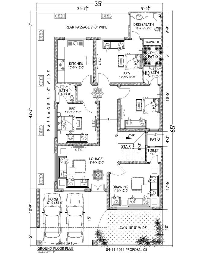 35X42 Home Furniture structure Plan JPEG for CAD Design Layout