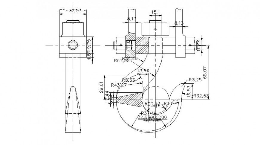 Hook plan and section autocad file