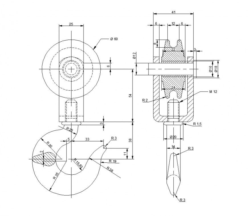 Hook structure detail CAD block layout file in autocad format