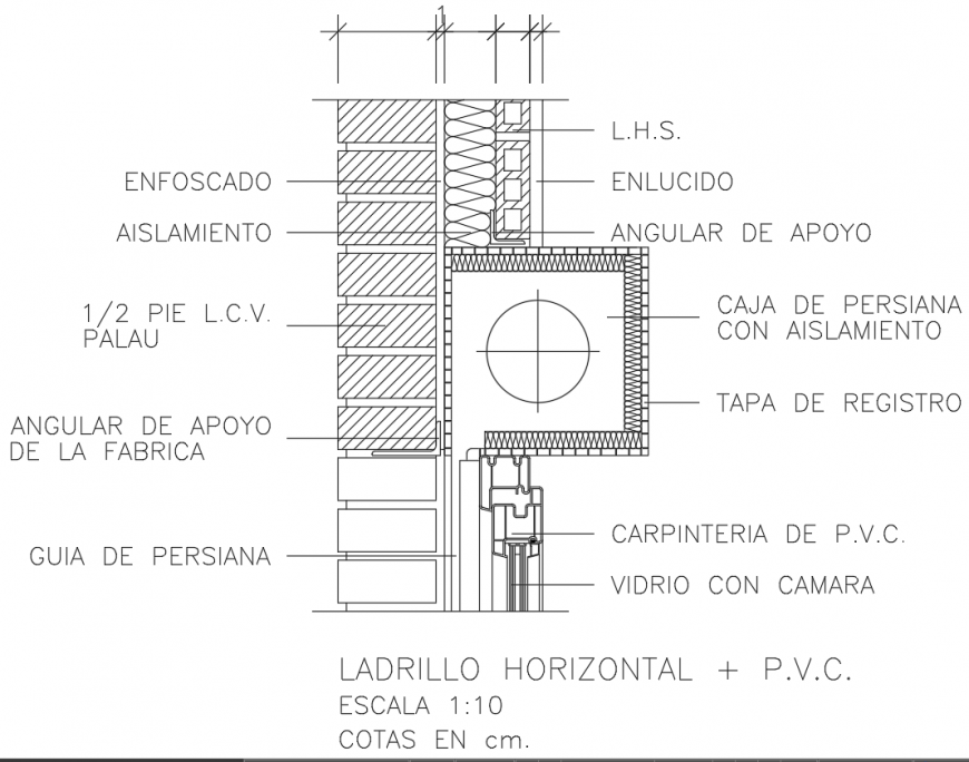Horizontal brick wall installation drawing in dwg AutoCAD file.