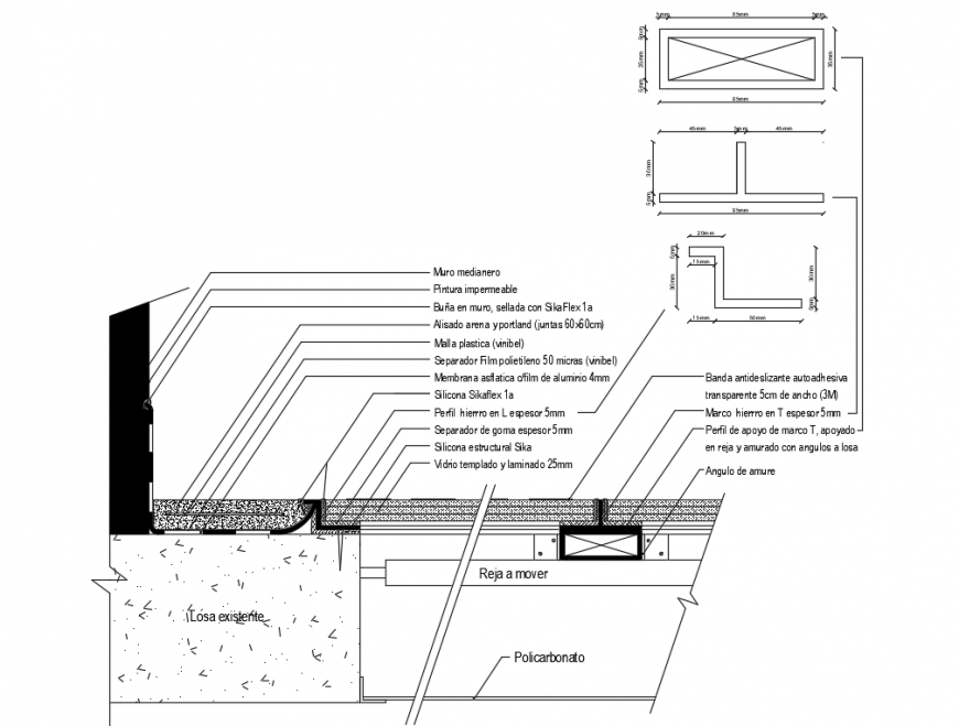 Horizontal skylight detail on roof ceiling dwg file