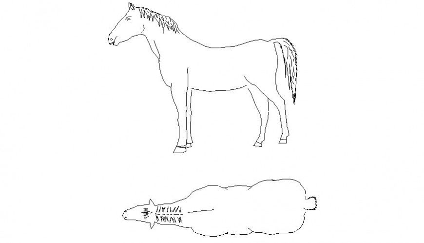 Horse drawings details of animal blocks 2d view autocad software file