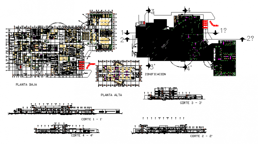Hospital all sided section, floor plan, general plan, foundation and structure details dwg file