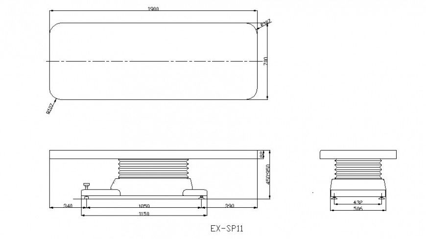 Hospital bed plan, elevation and section layout file