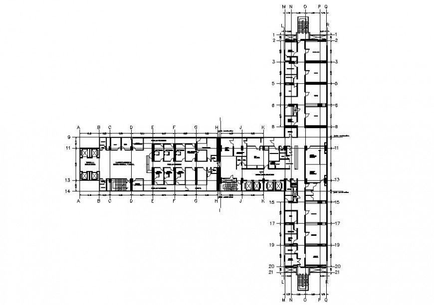 Hospital Building centre line plan in Auto cad file