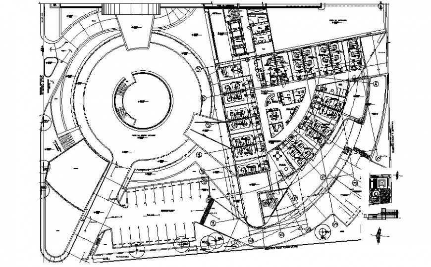 Hospital building details drawing with landscaping units dwg file