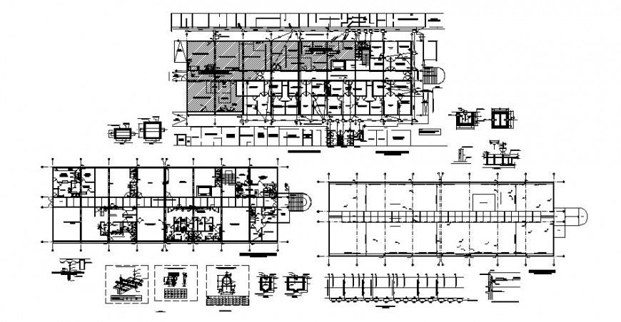 Hospital building distribution plan, sanitary installation, structure and auto-cad details dwg file