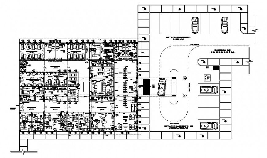 Hospital building drawings details work plan 2d view aitocad file