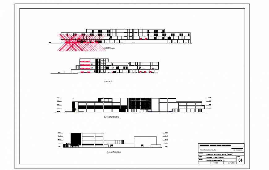 Hospital Building Elevation Design in DWG file