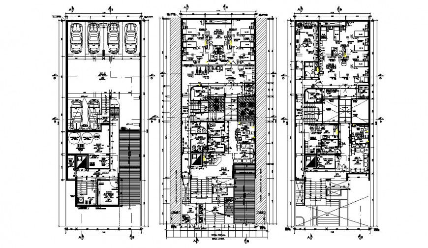 Hospital building three floors distribution plan cad drawing details dwg file