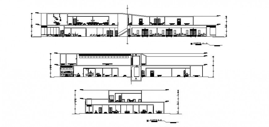 Hospital building two-story all sided section cad drawing details dwg file
