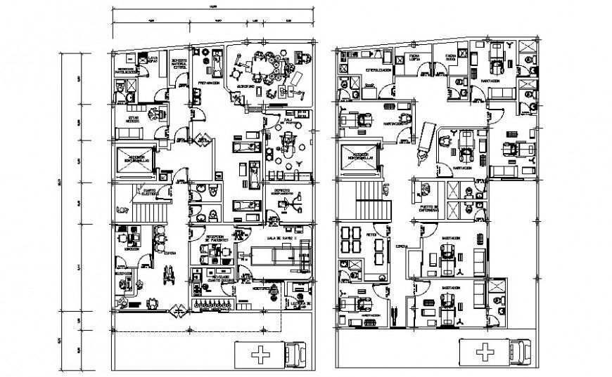 Hospital building units details floor plan drawing autocad