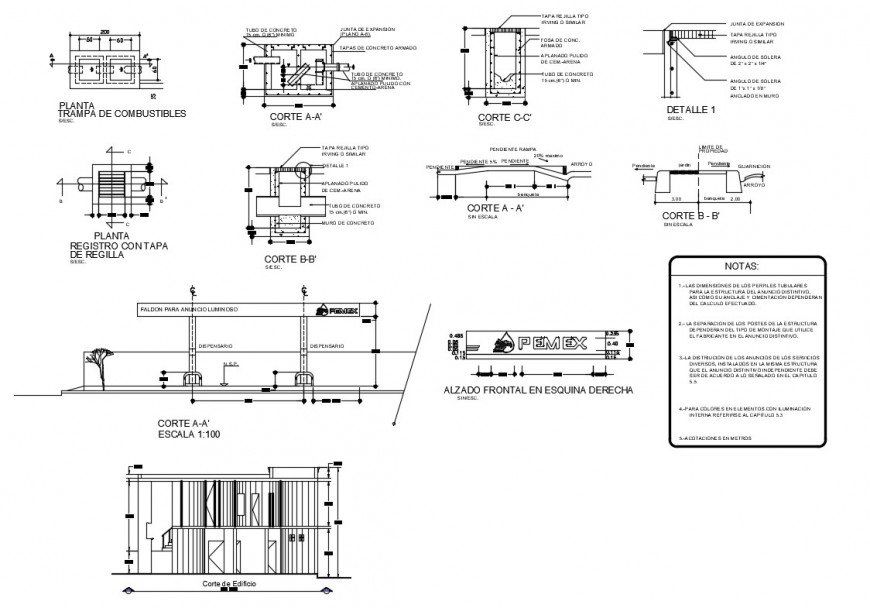 Hospital building with bus stop-elevation, section and constructive ...