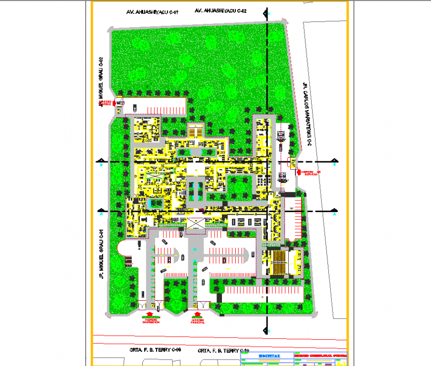 Hospital campus design drawing in dwg file.