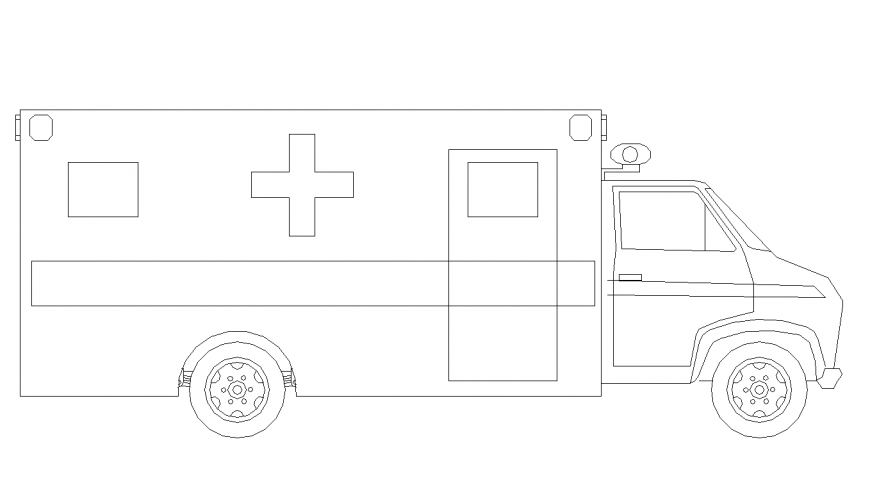 Hospital car for ambulance services elevation block design dwg file